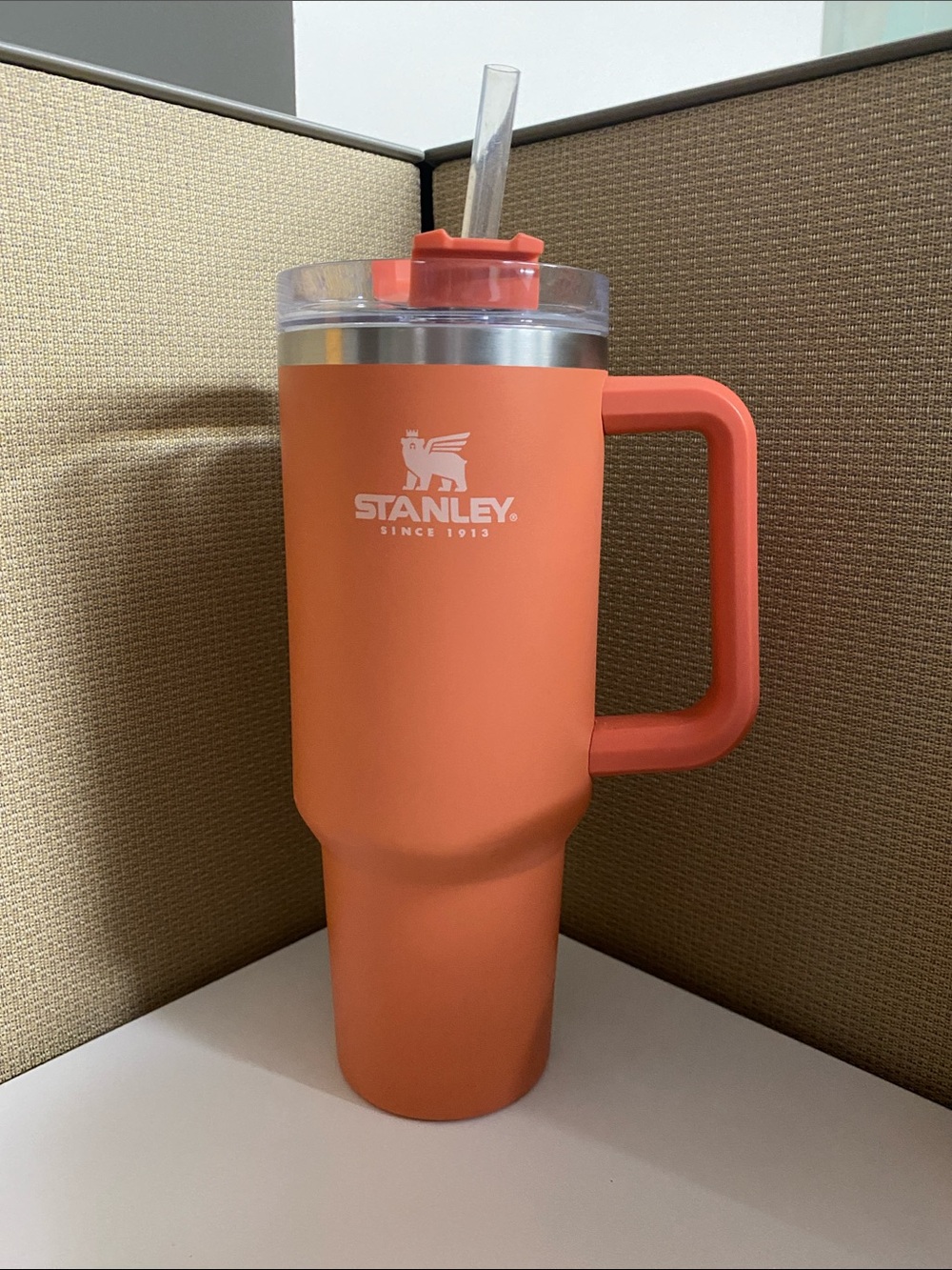 Stanley Orange Insulated Travel Mug with Handle and Straw